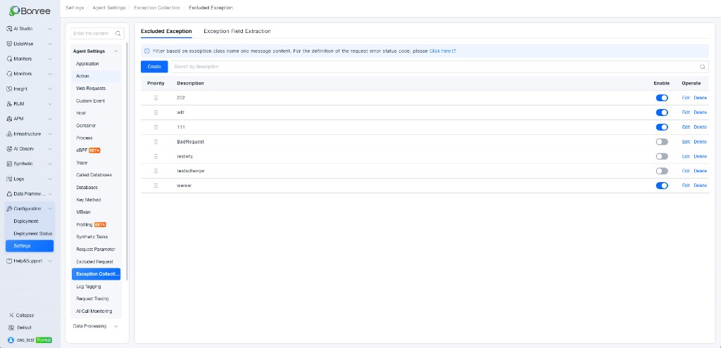 Excluded Exception list